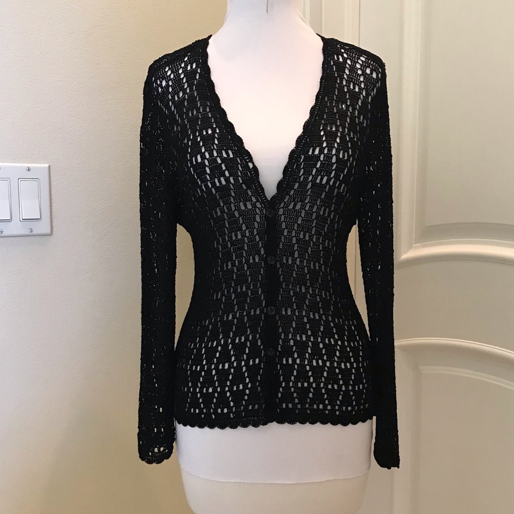 Vintage Piccalino Petites black crochet with bead sweater